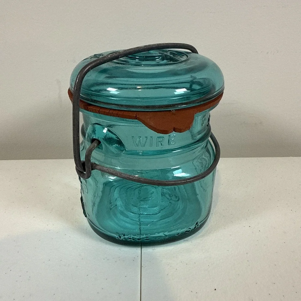 Vintage Ball Ideal 1/2 Pint Bicentennial Eagle Mason Jar Teal‎ Wire Bail & Lid